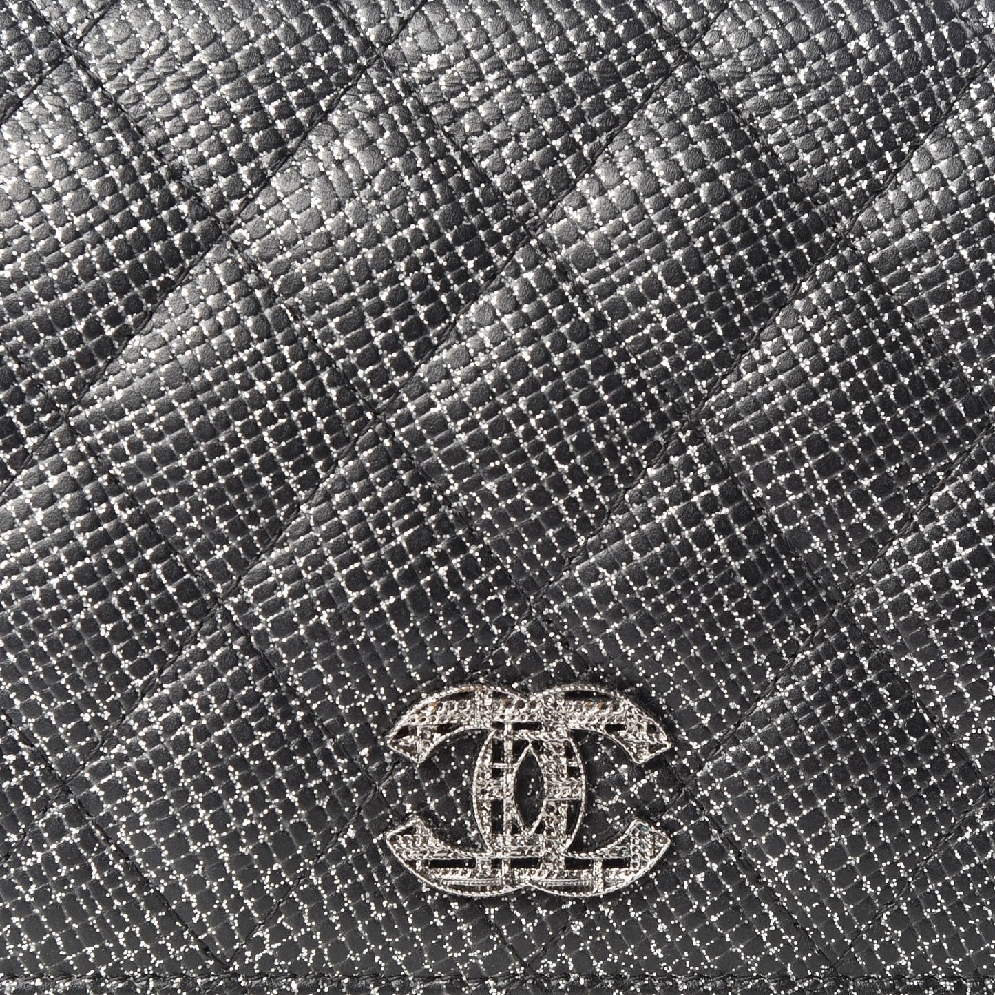 Glittered Calfskin Quilted Yen Wallet Black