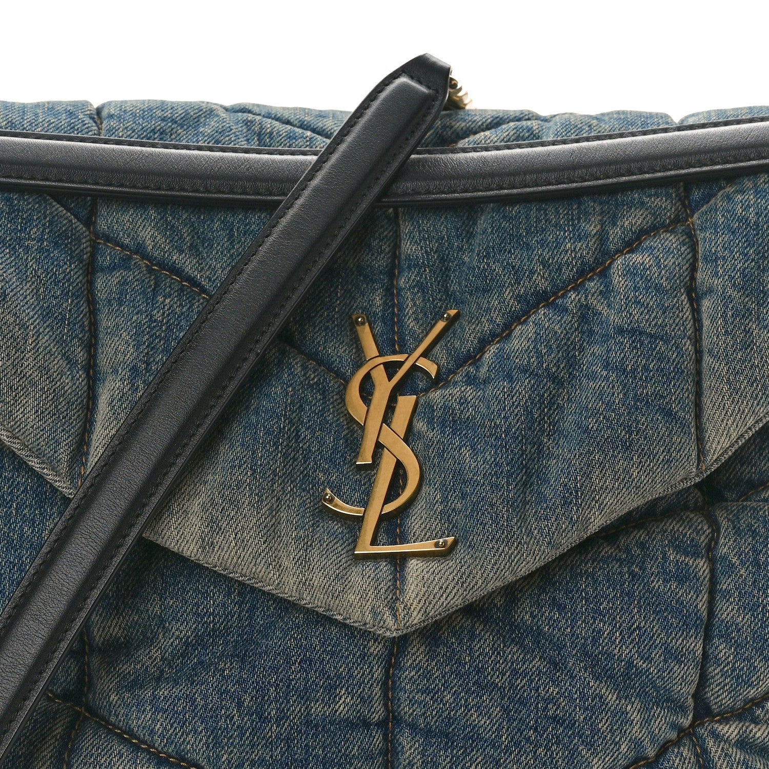 Saint Laurent Denim Quilted Medium Loulou Puffer Monogram Chain Satchel Blue Black 8 of 10