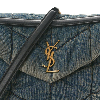 Saint Laurent Denim Quilted Medium Loulou Puffer Monogram Chain Satchel Blue Black 8 of 10