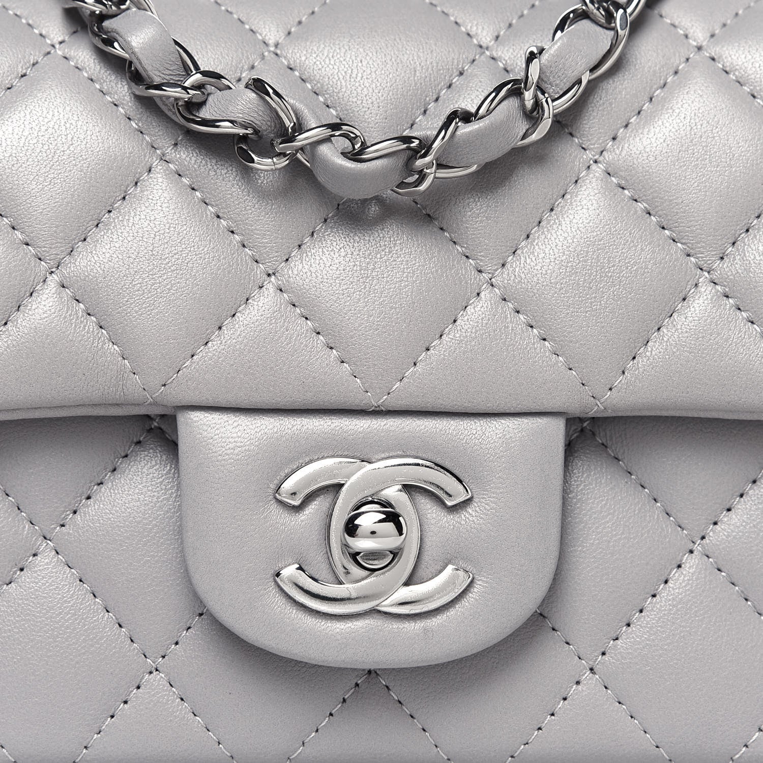 Chanel Lambskin Quilted Mini Rectangular Flap Grey 6 of 11