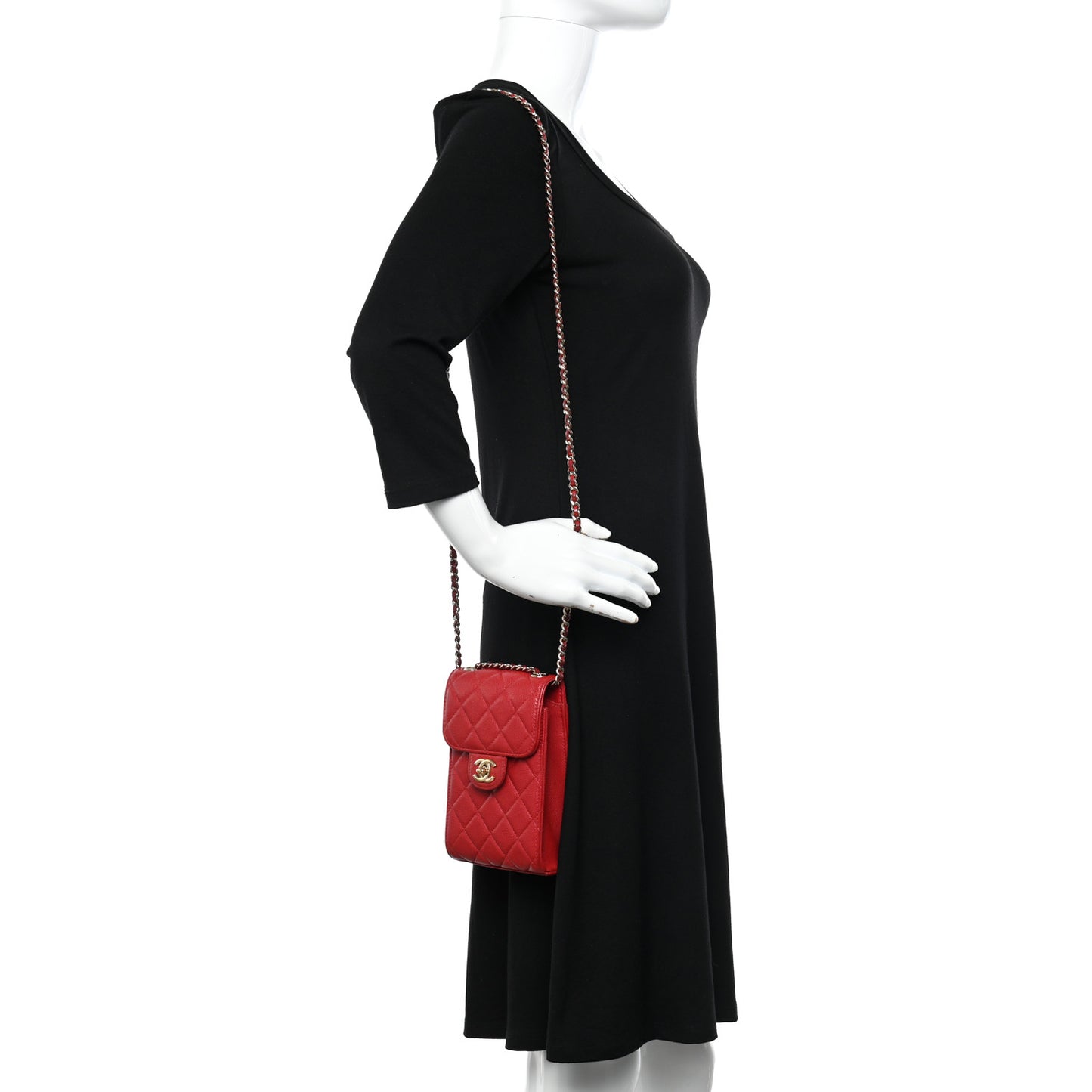 Caviar Quilted Classic Phone Holder Red