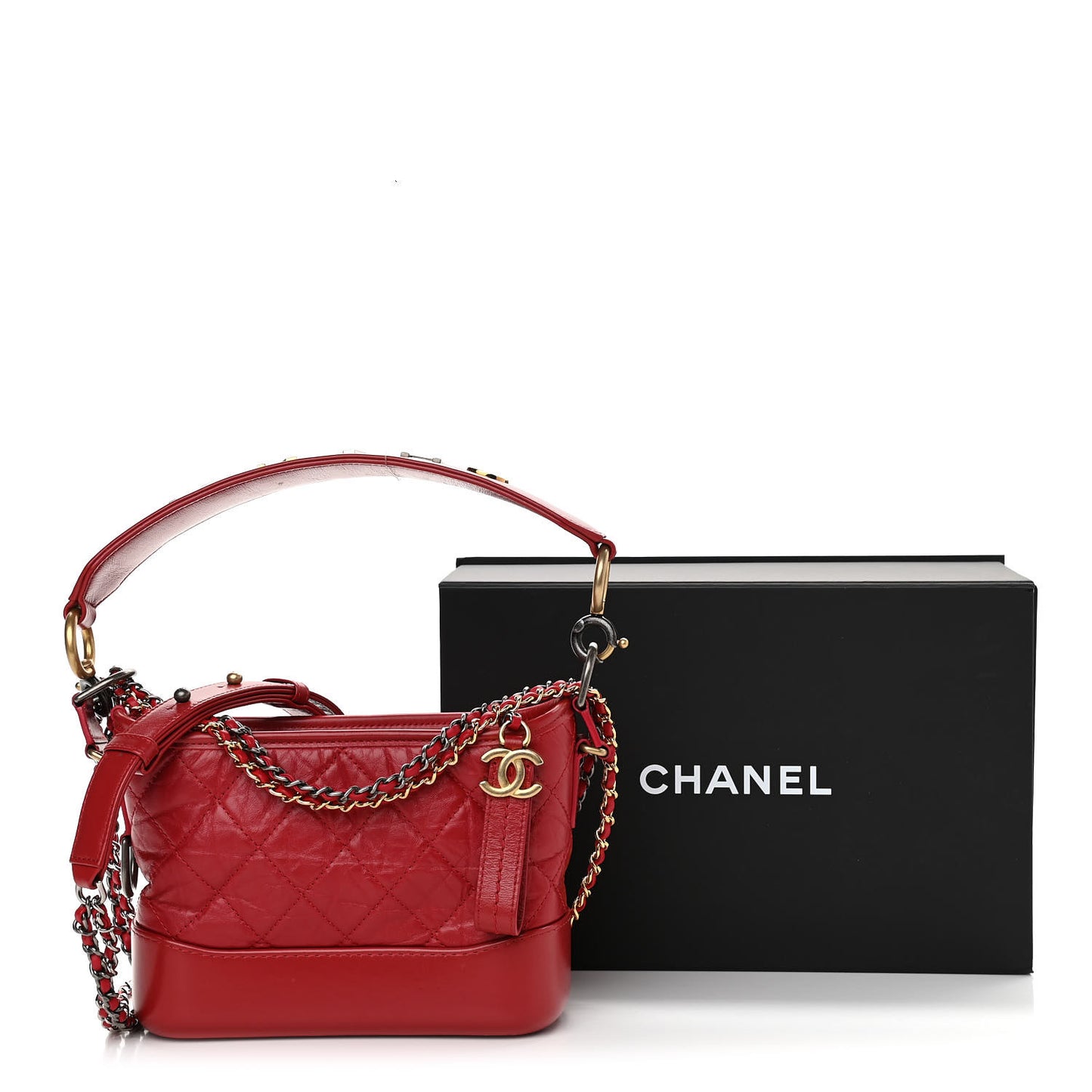 Aged Calfskin Quilted Small Gabrielle Logo Hobo Red