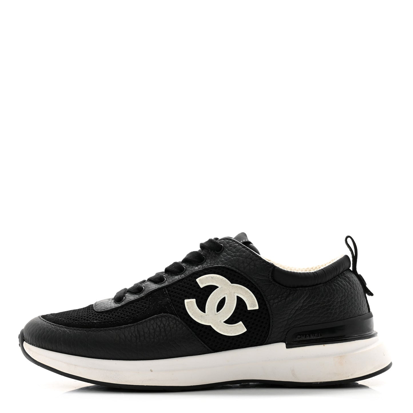 Calfskin Mesh Lycra Suede Womens Logo Sneakers 38.5 Black