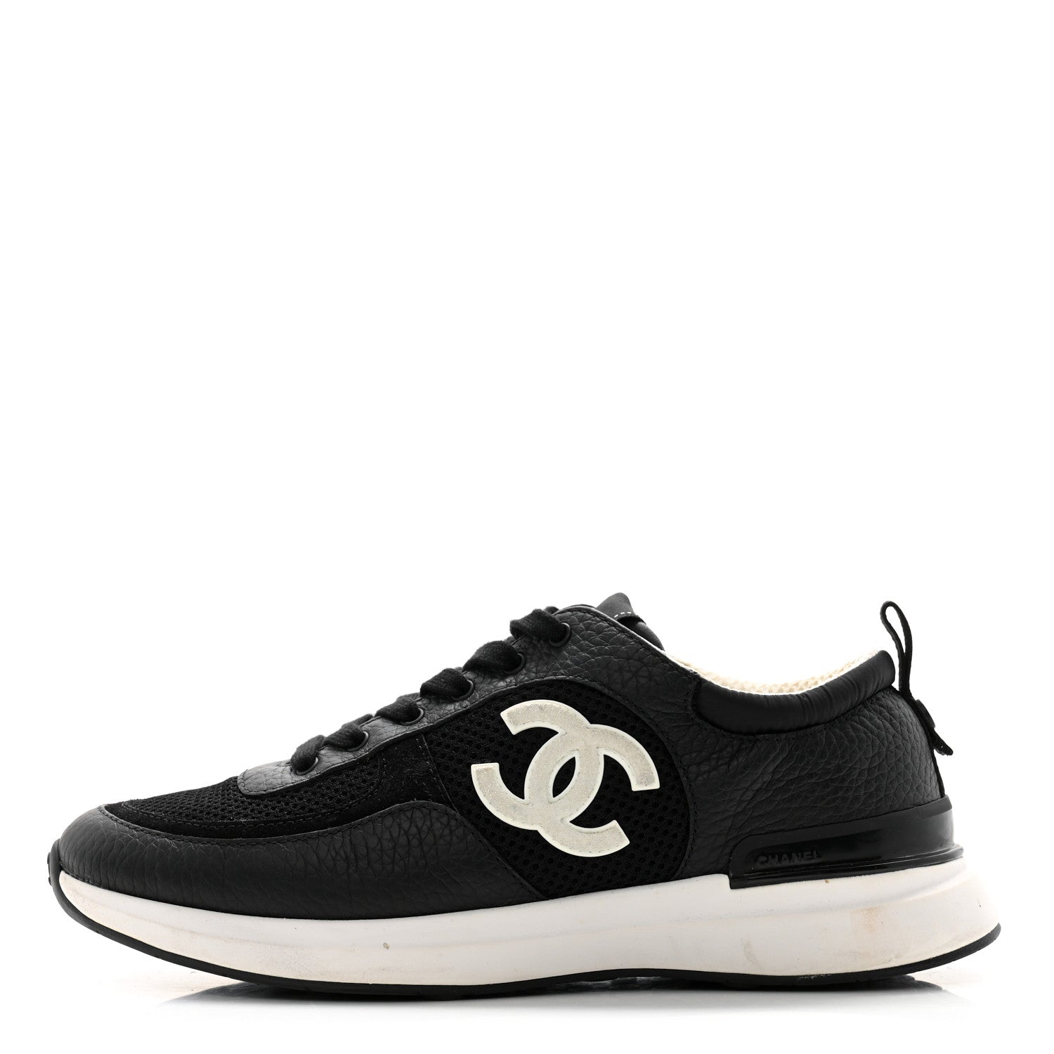 Chanel Calfskin Mesh Lycra Suede Womens Logo Sneakers 38.5 Black 1 of 11