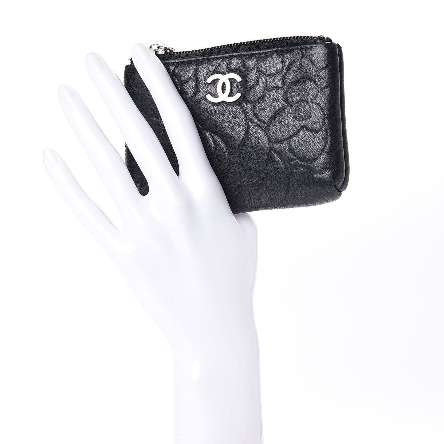 Goatskin Camellia Embossed Key Holder Case Black