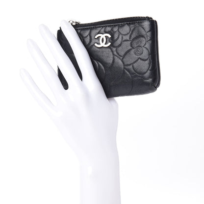 Chanel Goatskin Camellia Embossed Key Holder Case Black 2 of 11