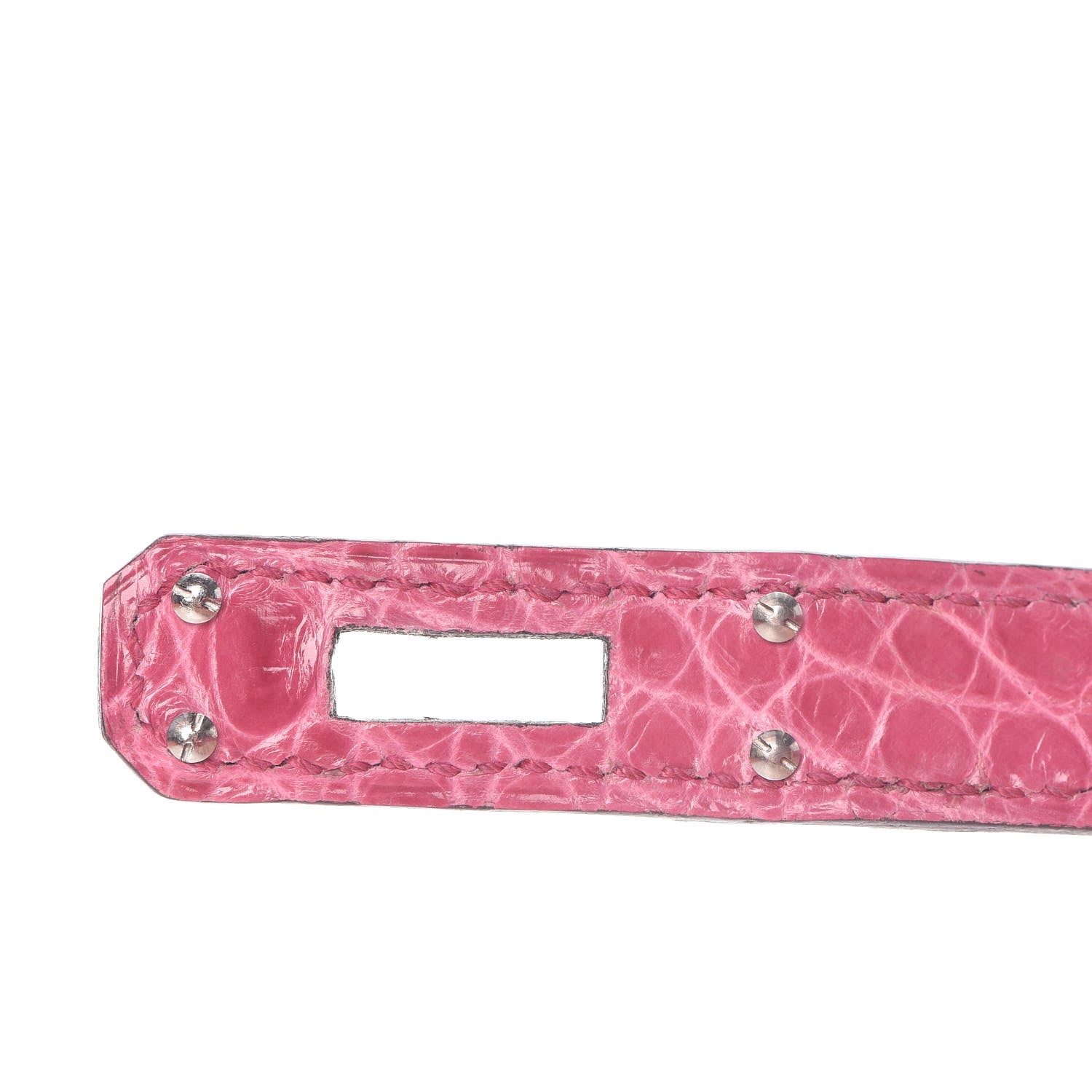 Hermes Shiny Porosus Crocodile 18K White Gold Diamond Kelly Cut Pochette Rose Tyrien 26 of 27