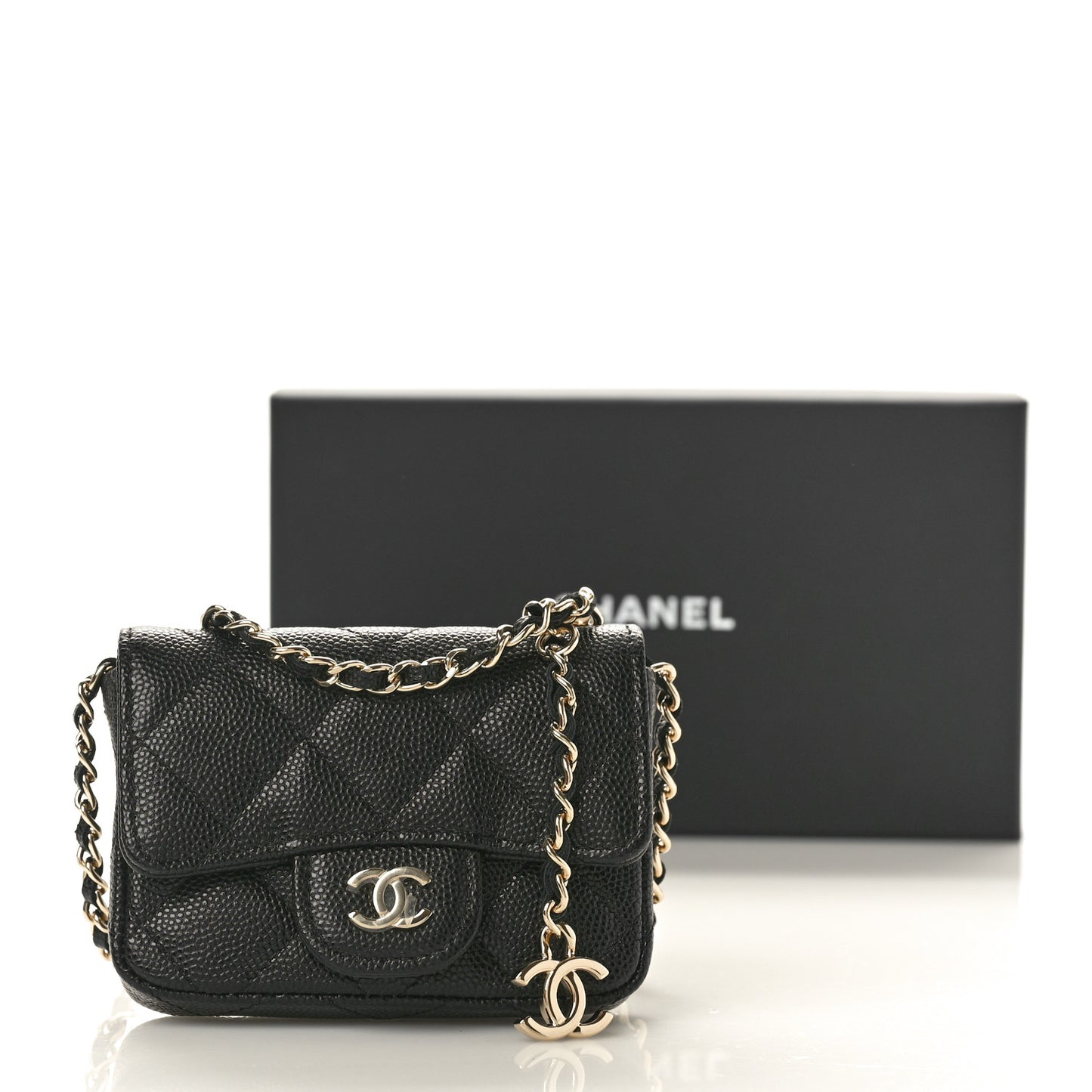 Caviar Quilted Mini Chain Belt Bag Black