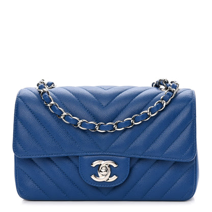 Chanel Caviar Chevron Quilted Mini Rectangular Flap Blue 1 of 10
