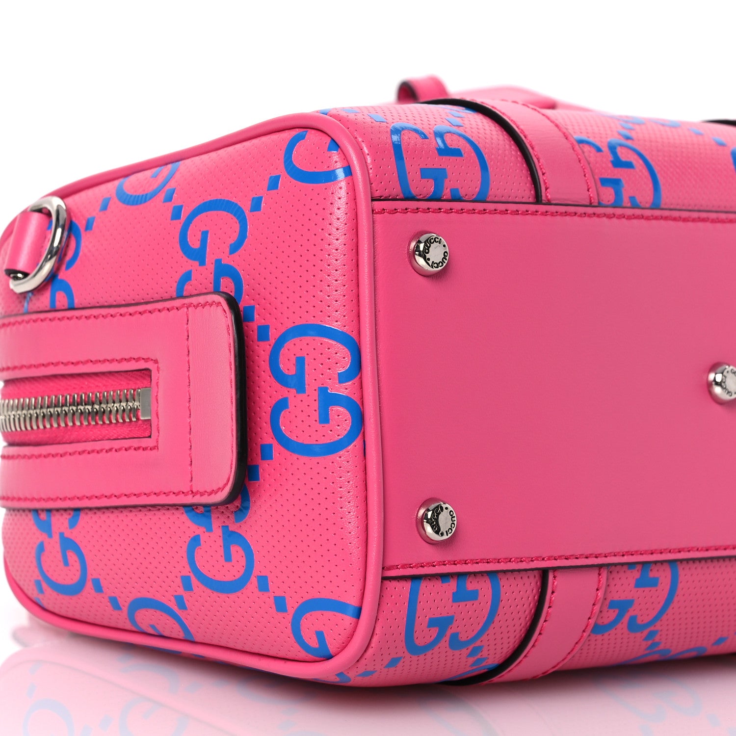 Gucci Calfskin GG Tennis Bi-Color Embossed Mini Duffle Bag Modern Fucsia Modern Blue 9 of 10