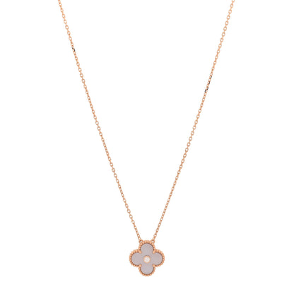 Van Cleef & Arpels 18K Rose Gold Diamond Pink Mother of Pearl Vintage Alhambra Pendant Necklace 1 of 6