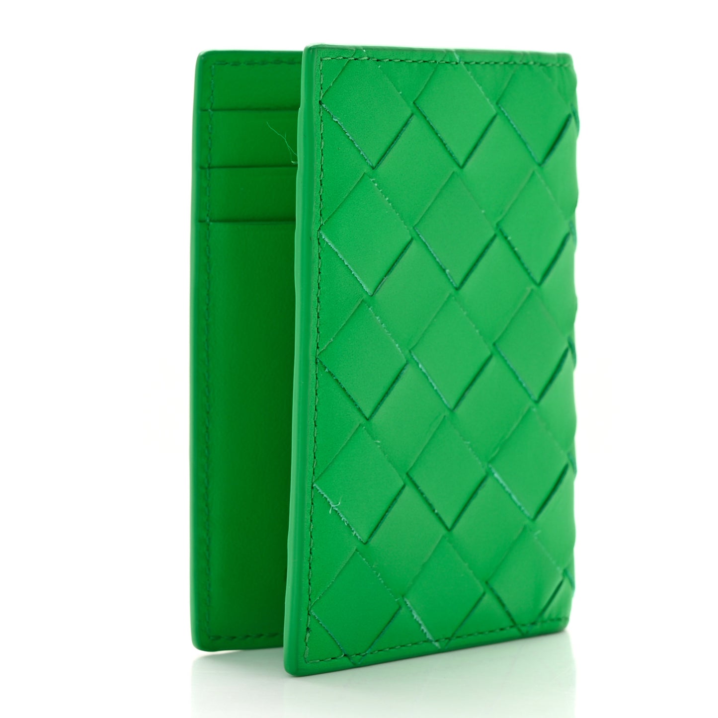 Calfskin Intrecciato Flap Card Case Parakeet