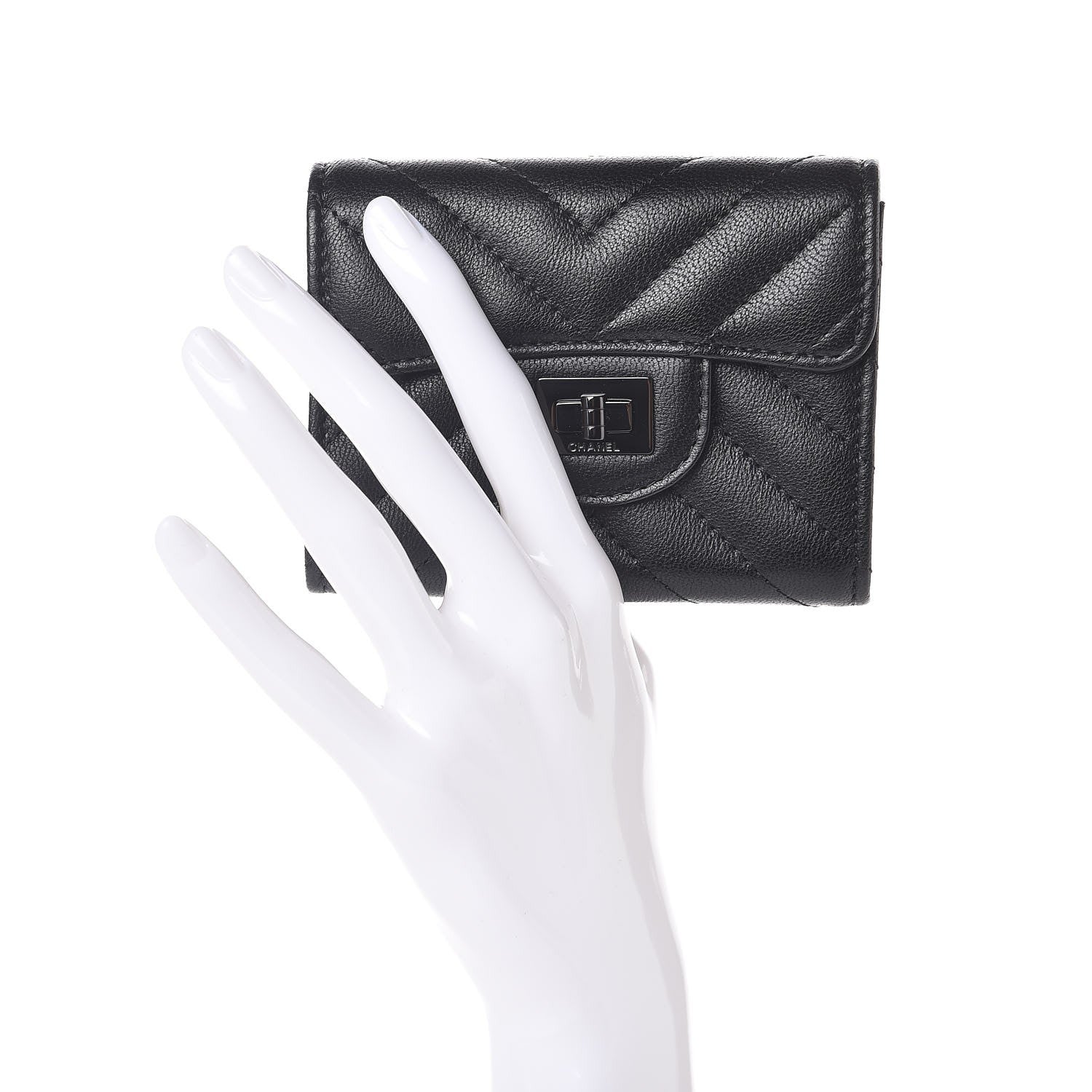 Chanel Sheepskin Chevron Quilted Reissue Card Holder Wallet So Black 2 of 9