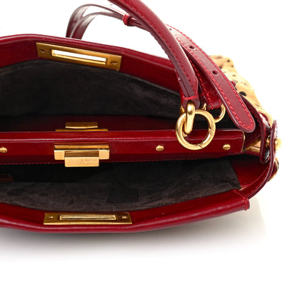 Fendi Calf Hair Leopard Print Medium Peekaboo Iconic Satchel Rosso Cilegia 4 of 4