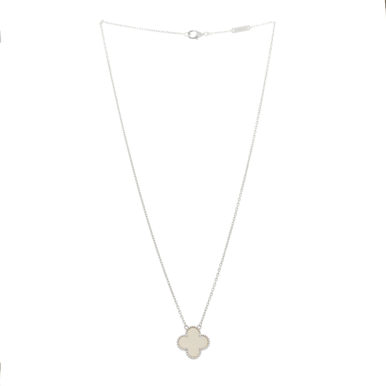 Van Cleef & Arpels 18K White Gold Mother Of Pearl Vintage Alhambra Pendant Necklace 3 of 5