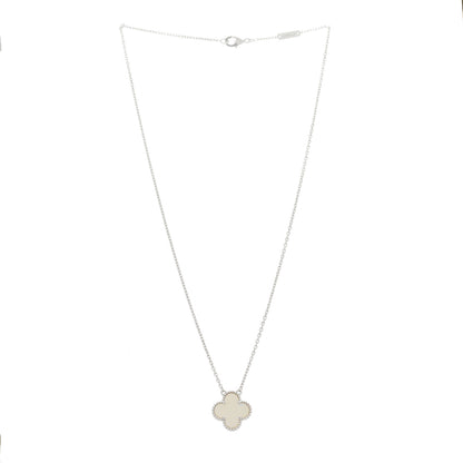 Van Cleef & Arpels 18K White Gold Mother Of Pearl Vintage Alhambra Pendant Necklace 3 of 5