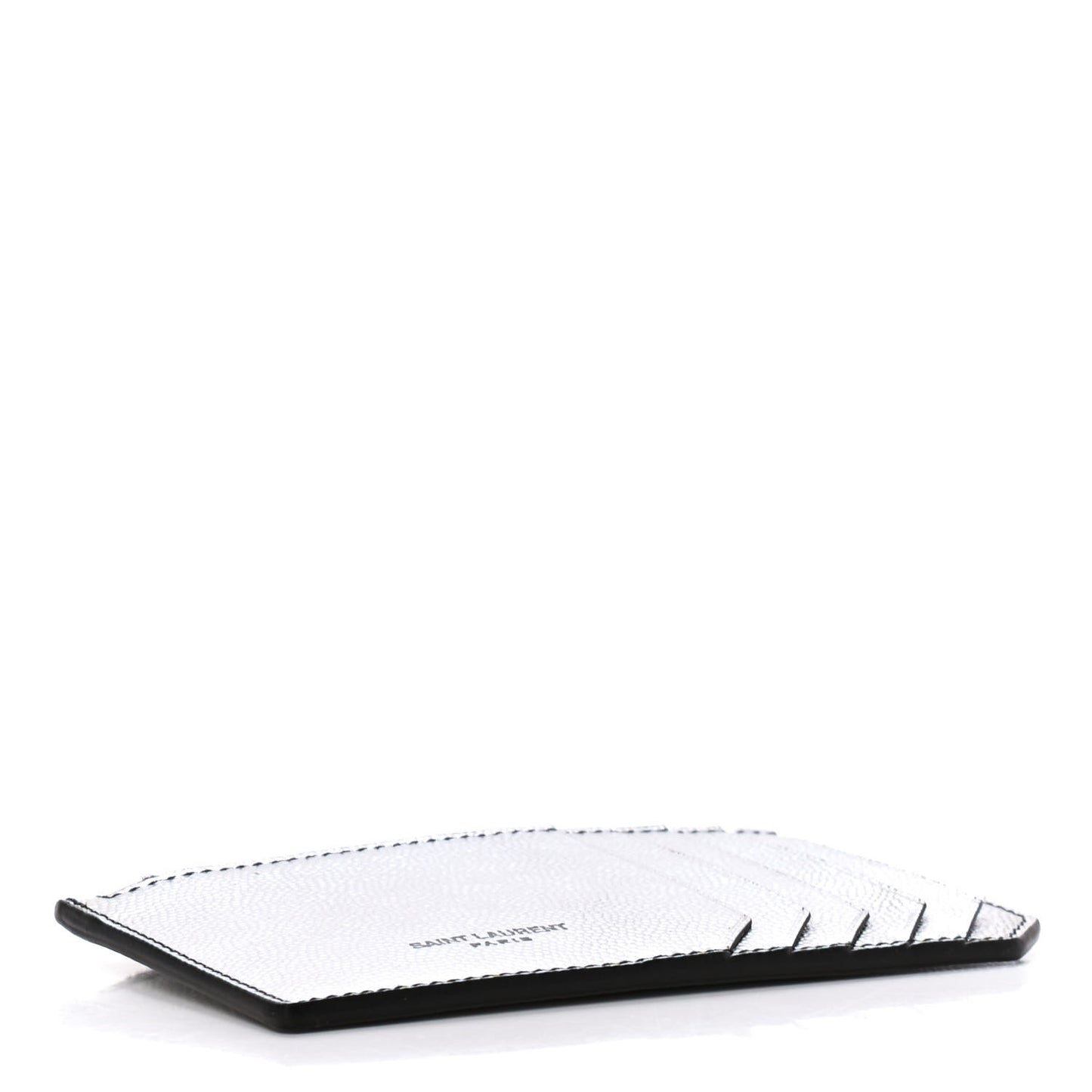 Grained Calfskin 5 Fragments Zip Pouch Card Holder Silver