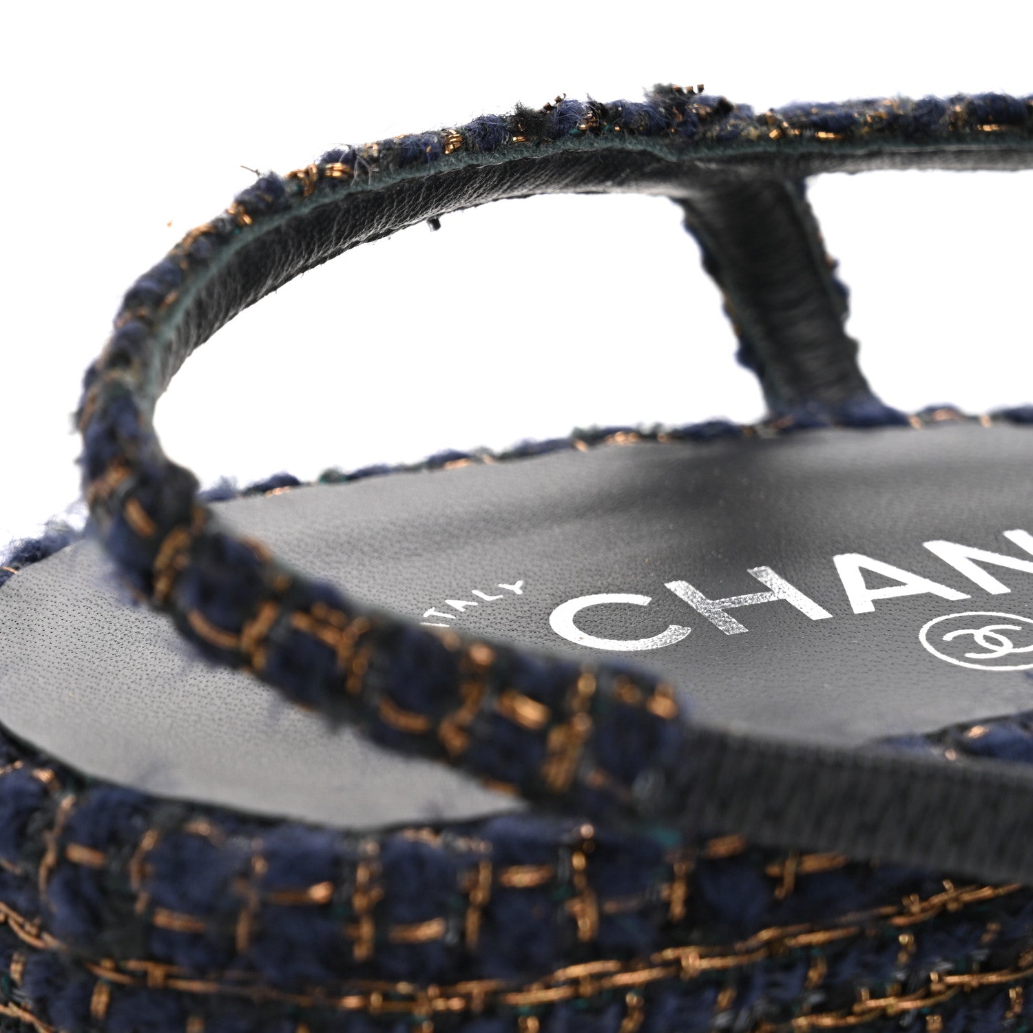 Chanel Tweed Grosgrain Cap Toe CC Slingback Flats  40 Blue Gold 10 of 14