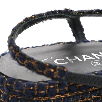 Chanel Tweed Grosgrain Cap Toe CC Slingback Flats  40 Blue Gold 10 of 14