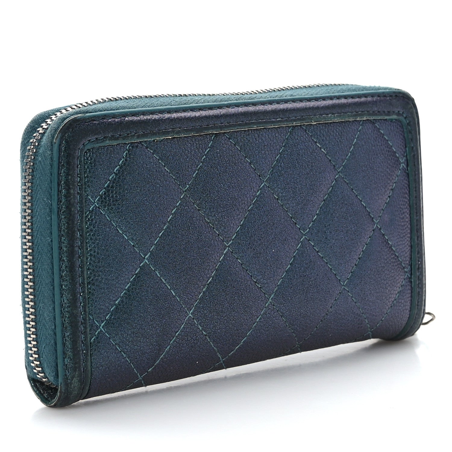 Chanel Iridescent Caviar Quilted Medium Filigree Zip Around Wallet Dark Turquoise 3 of 14