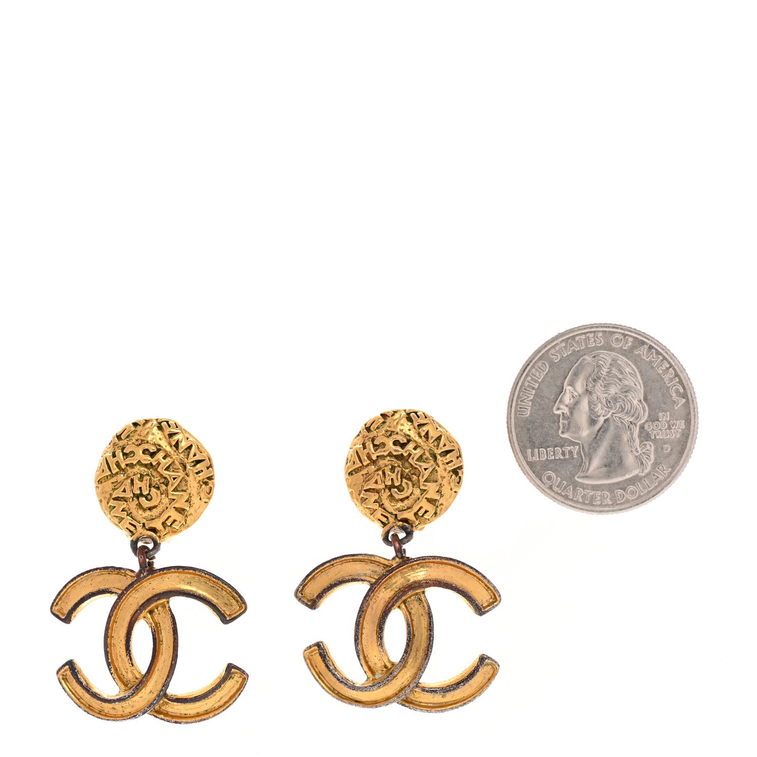 Chanel Metal CC Logo Drop Clip On Earrings Gold 2 of 5