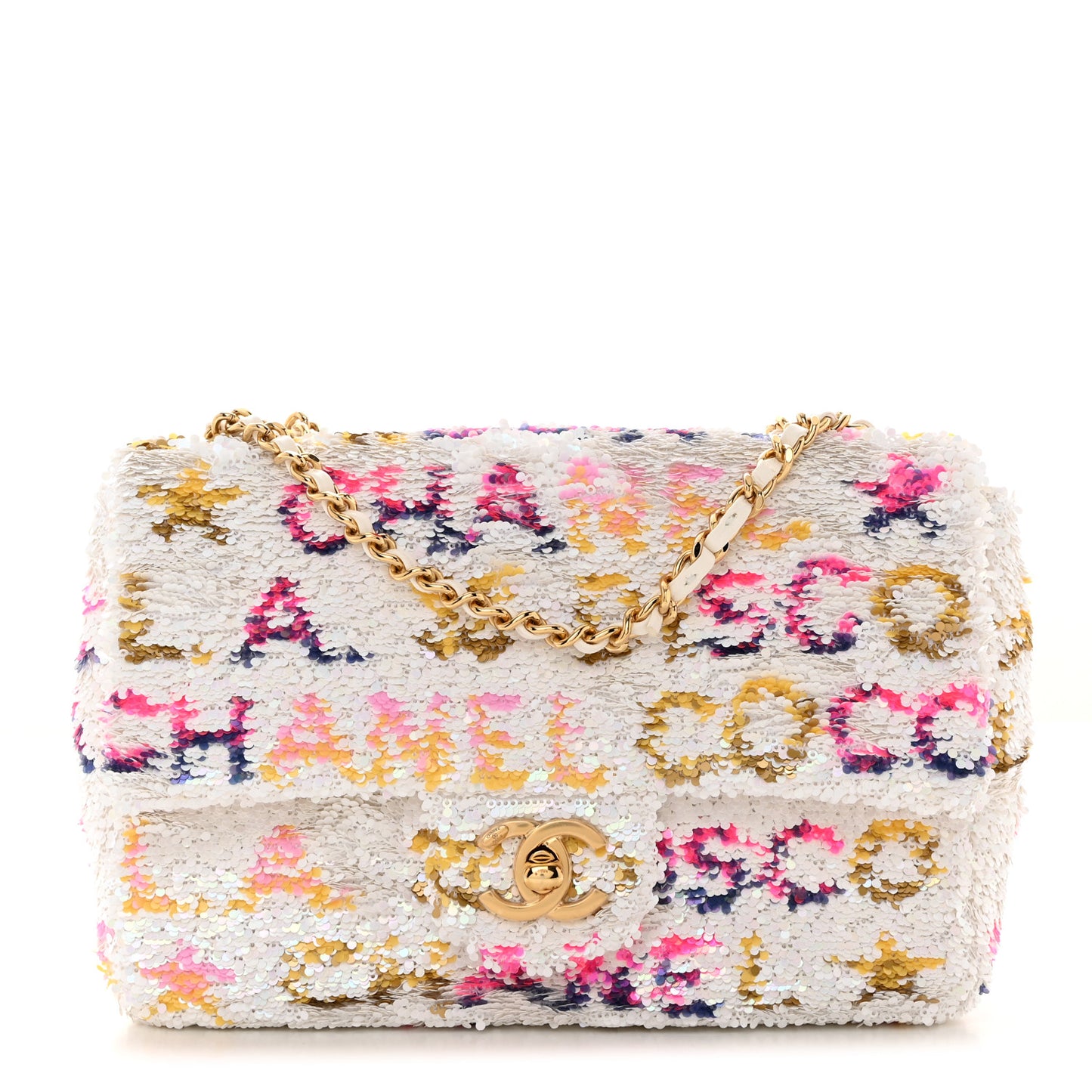 Sequin Logo CC Small Single Flap White Multicolor