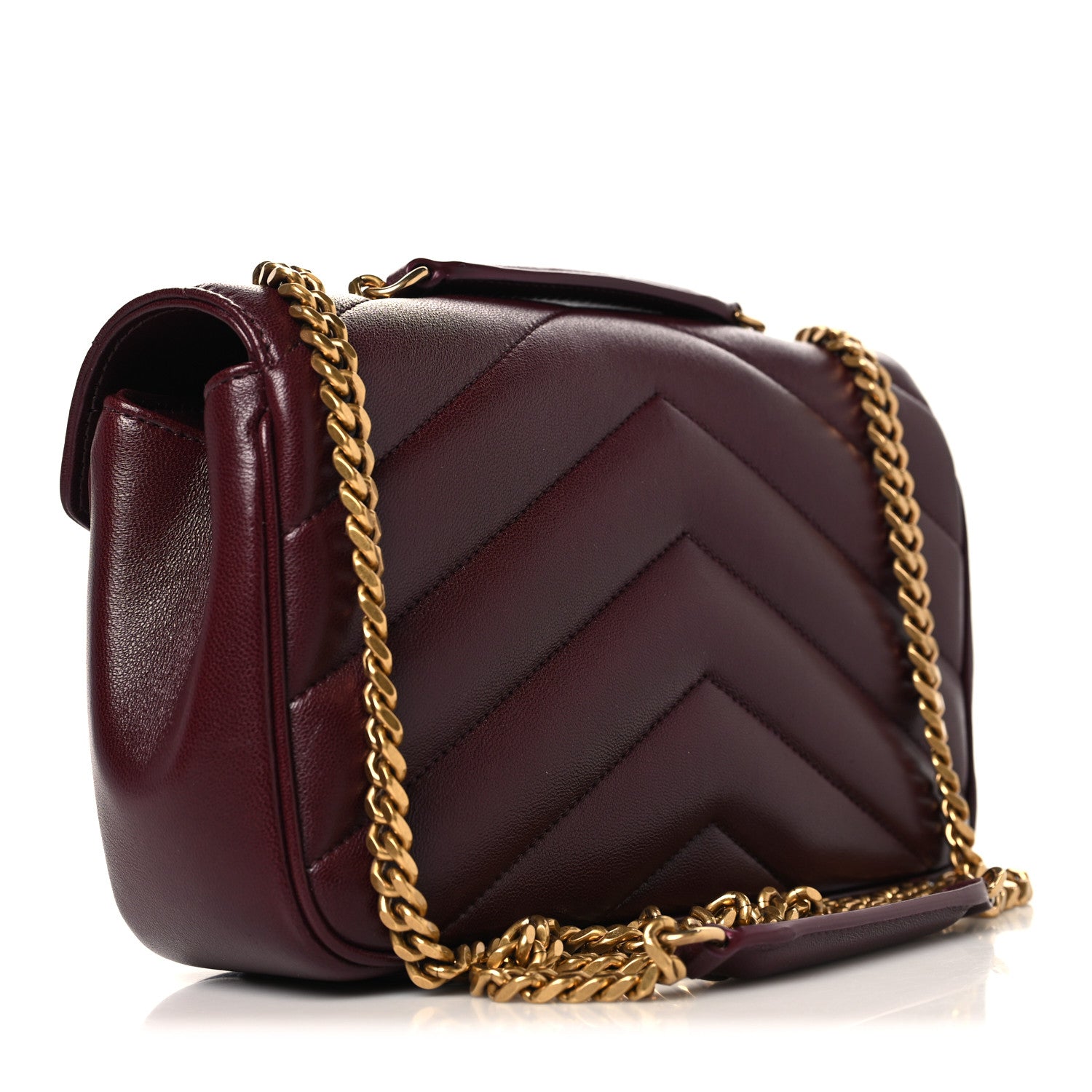 Saint Laurent Lambskin Chevron Quilted Small Loulou Rouge Cabernet 4 of 11