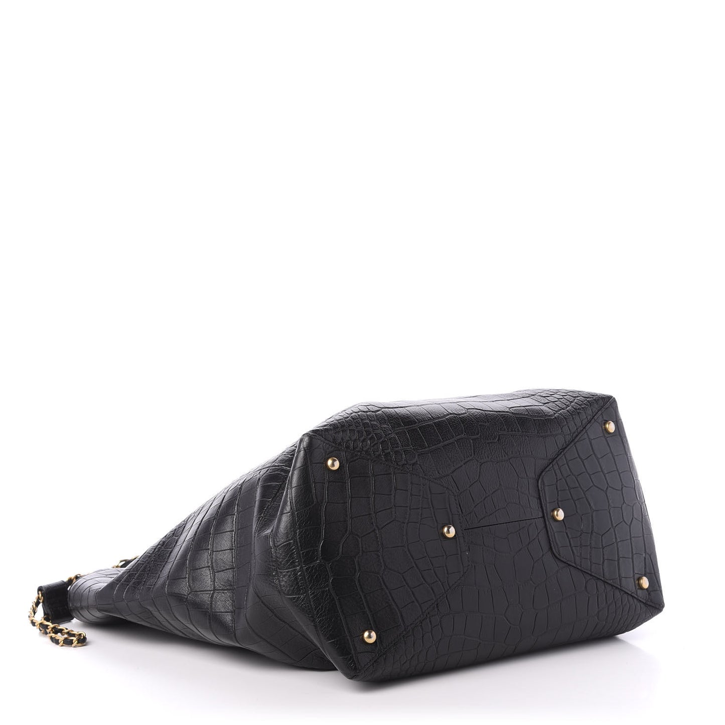 Calfskin Crocodile Embossed Large Cocodile Shopping Tote Black