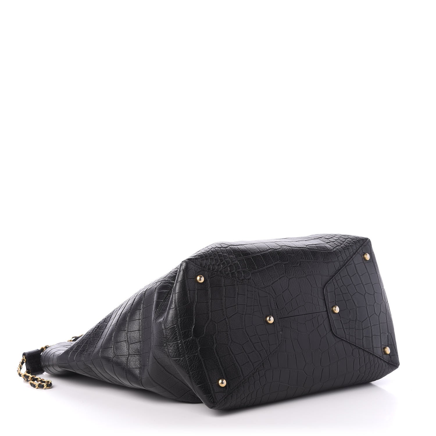 Chanel Calfskin Crocodile Embossed Large Cocodile Shopping Tote Black 5 of 11