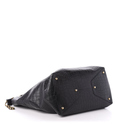 Chanel Calfskin Crocodile Embossed Large Cocodile Shopping Tote Black 5 of 11