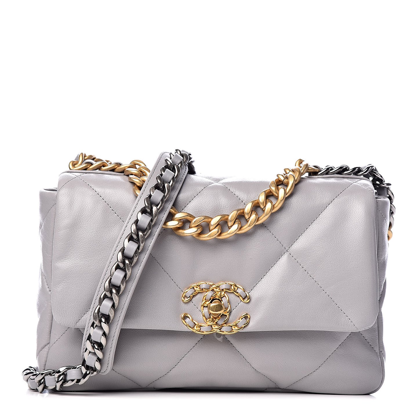 Goatskin Quilted Medium 19 Flap Grey