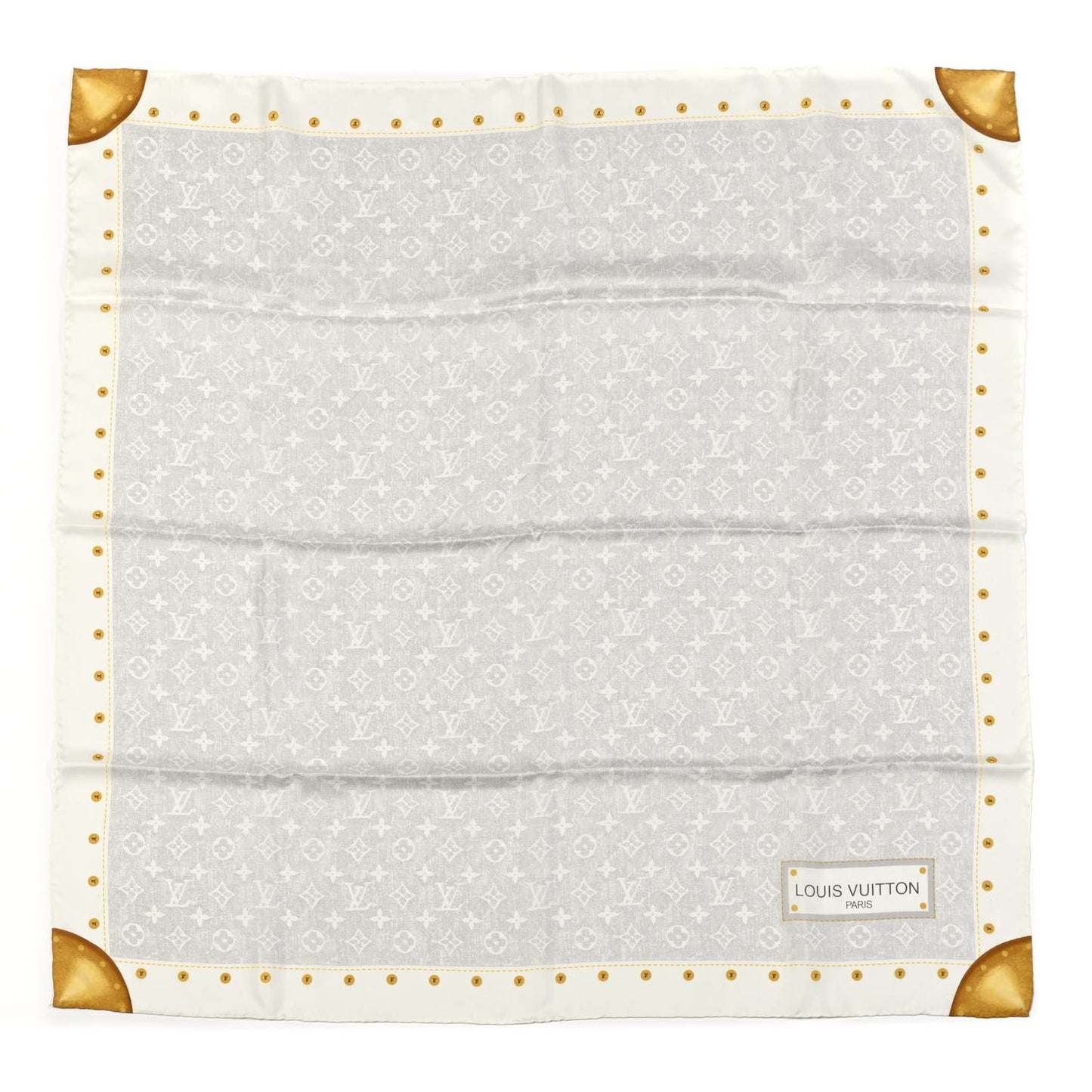 Silk Monogram Denim Bandana Scarf Grey Ivory