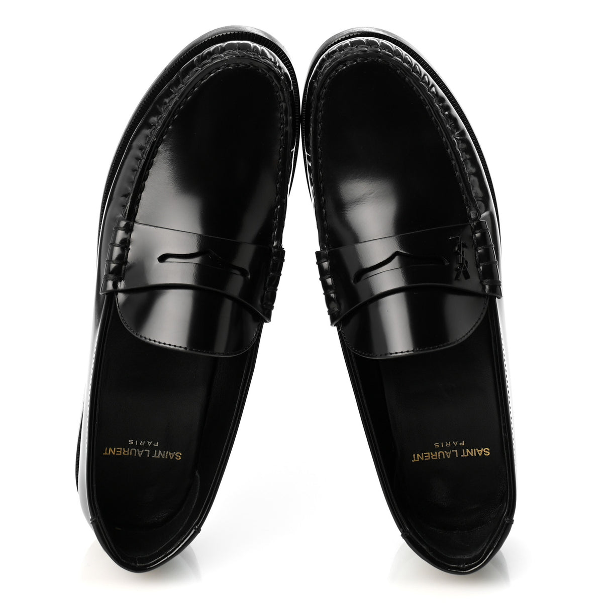Glazed Calfskin Le Loafer 15 Penny Slippers 38.5 Black