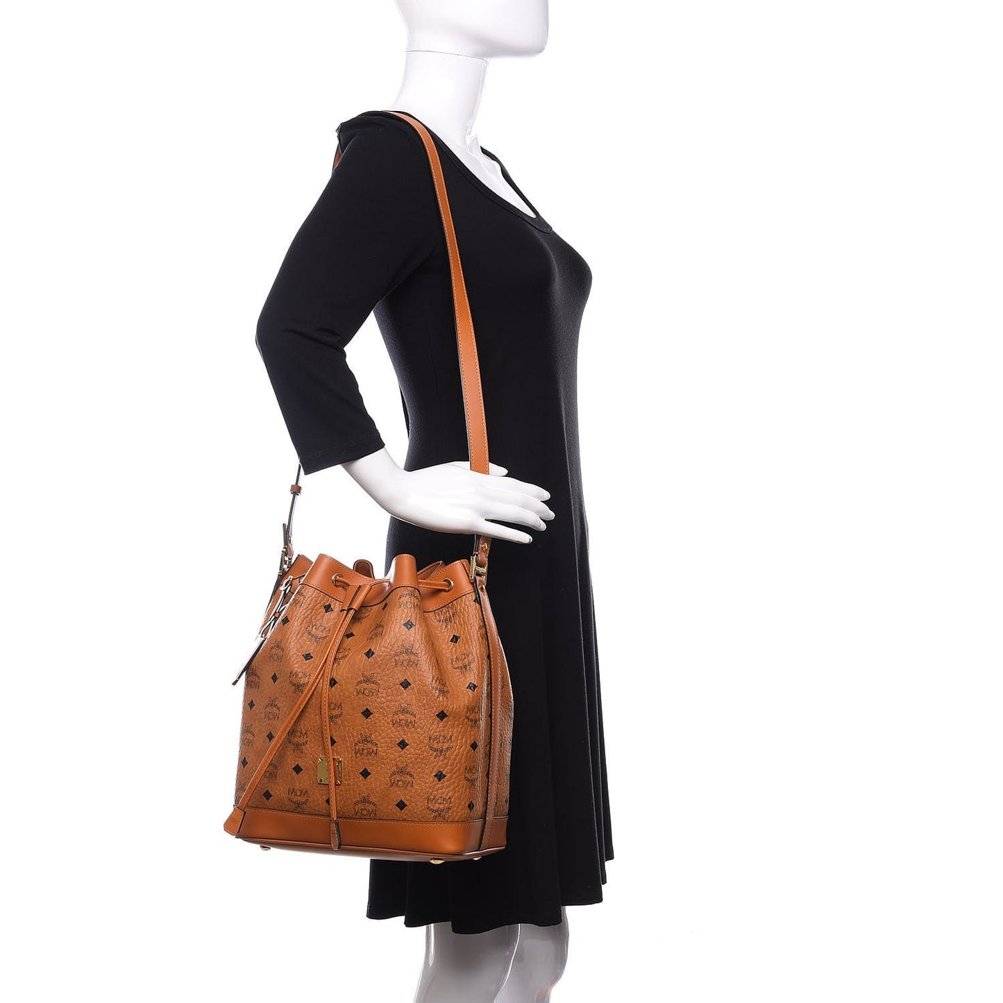 Visetos Small Heritage Drawstring Bucket Bag Cognac