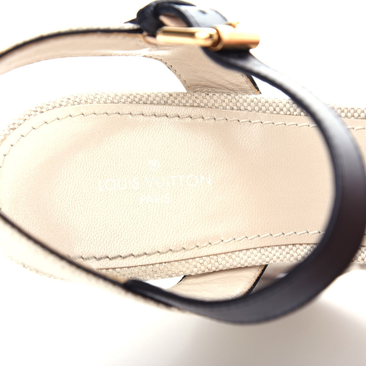 Canvas Calfskin Postcard Wedge Sandals 39 Ecru