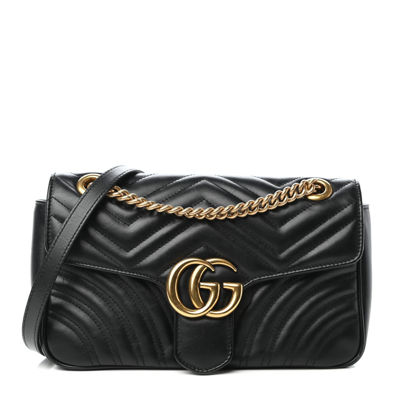 Gucci Calfskin Matelasse Small GG Marmont Shoulder Bag Black 1 of 11