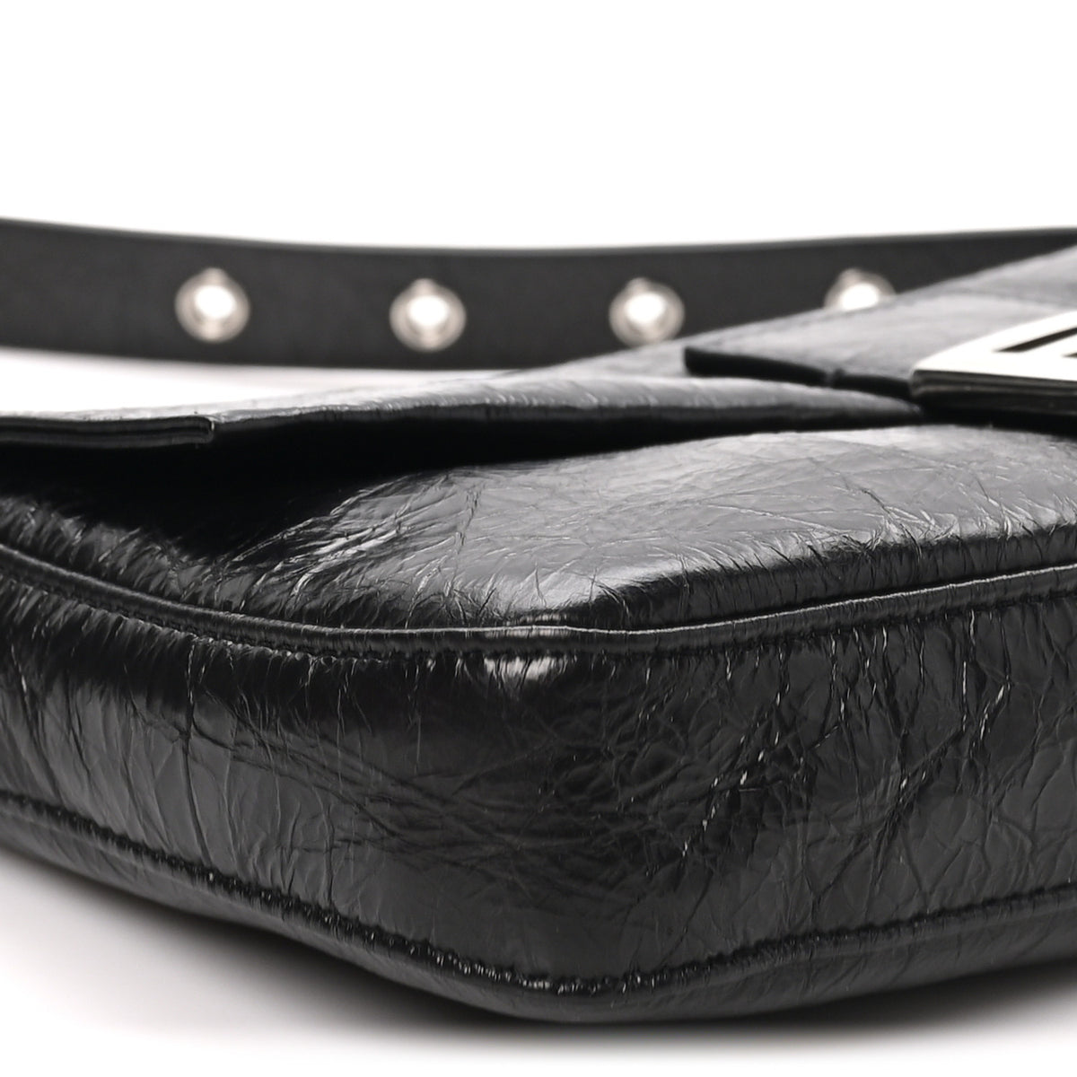 Crackled Calfskin Baguette 26424 Black