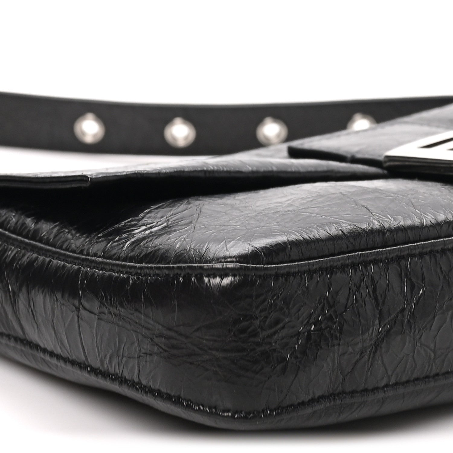 Fendi Crackled Calfskin Baguette 26424 Black 8 of 9