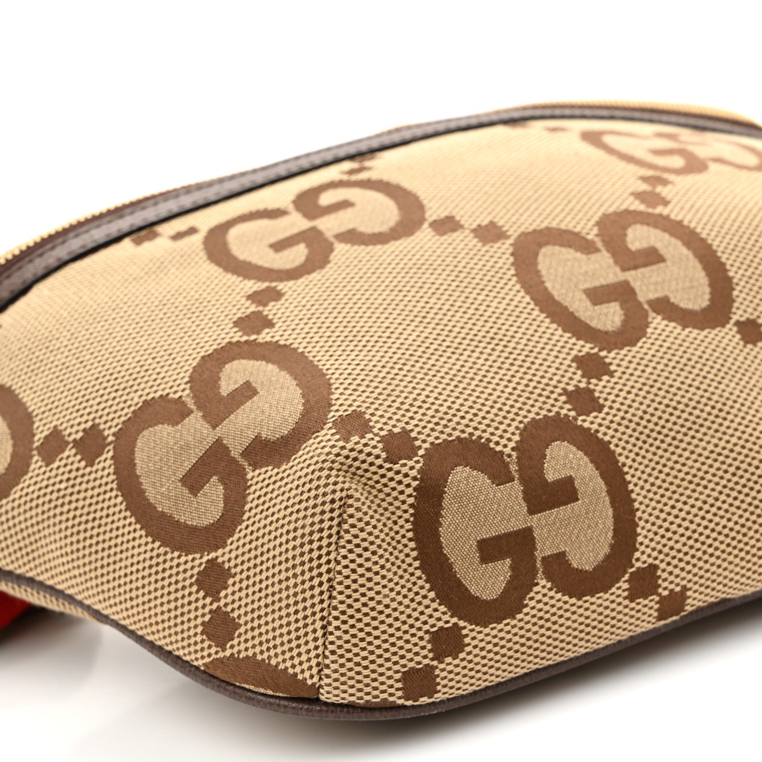 Gucci Monogram Jumbo GG Textured Dollar Calfskin Web Belt Bag Camel Ebony New Acero 9 of 10