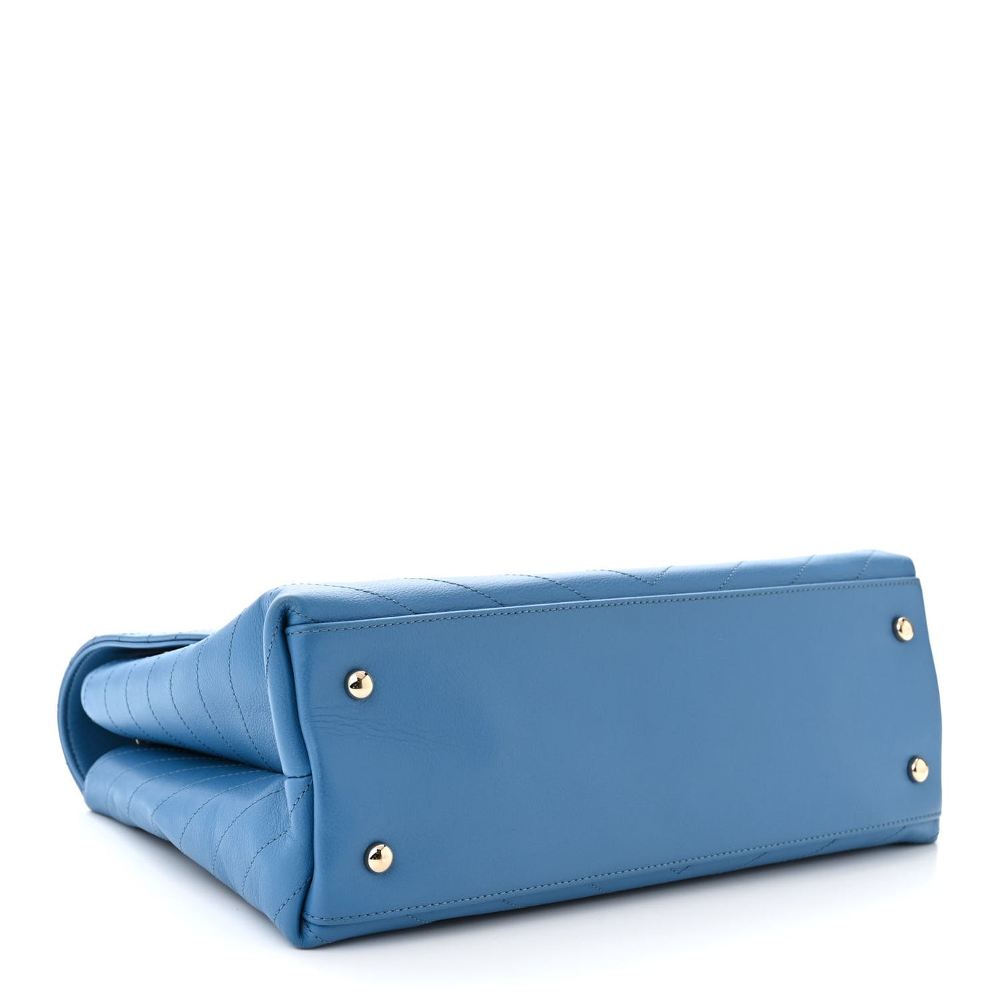 Grained Calfskin Medium Chevron Chic Top Handle Flap Blue