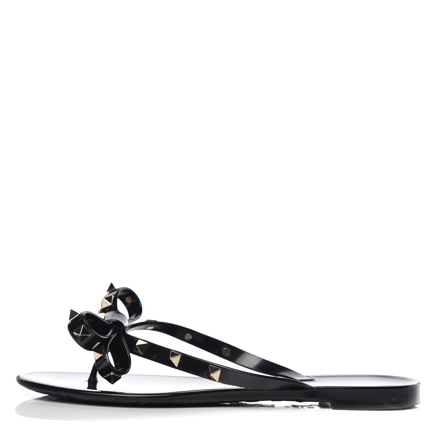 Valentino Garavani PVC Jelly Rockstud Bow Thong Sandals 37 Black 1 of 8
