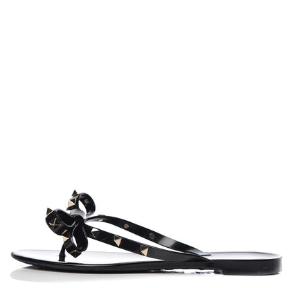 Valentino Garavani PVC Jelly Rockstud Bow Thong Sandals 37 Black 1 of 8