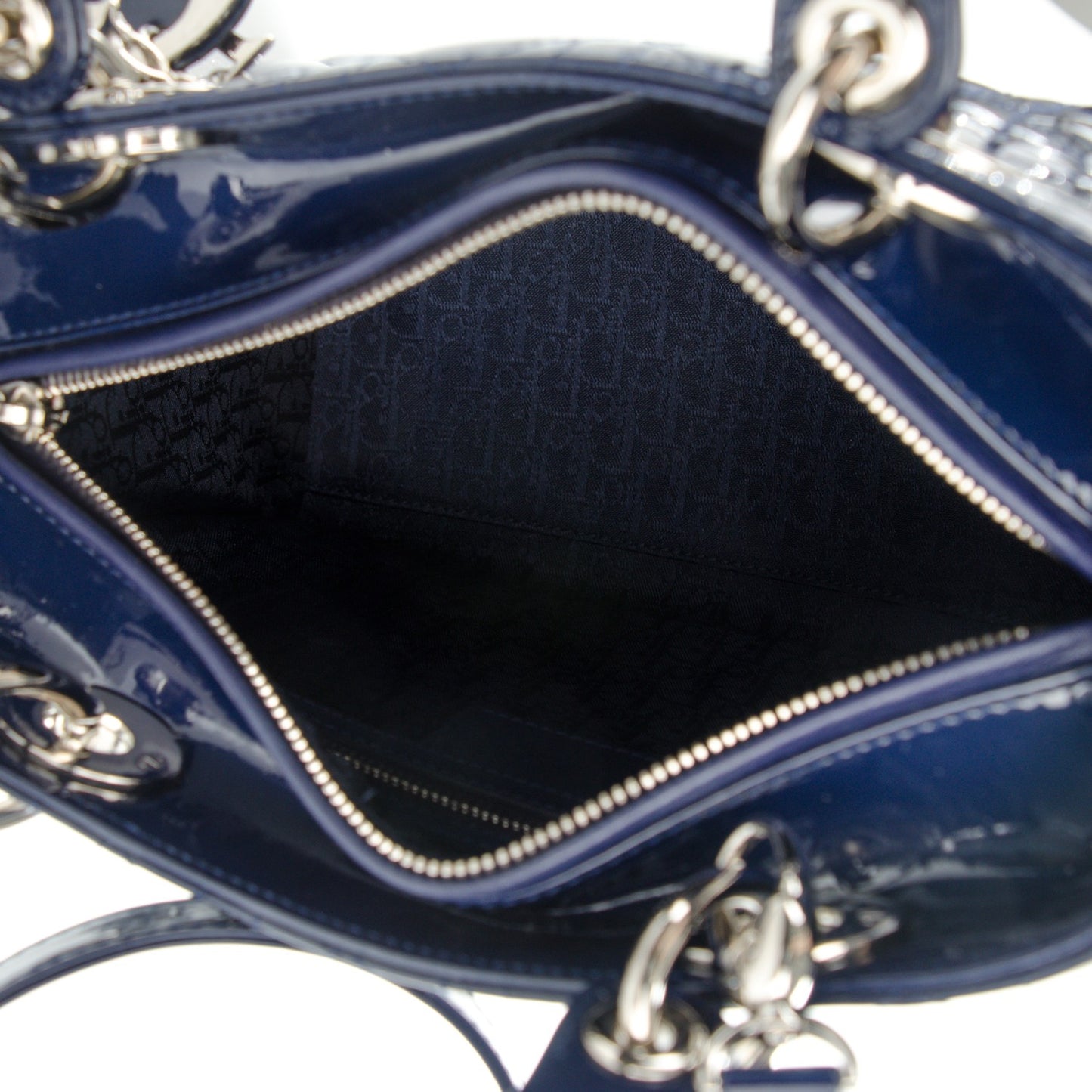 Patent Cannage Medium Lady Dior Navy Blue