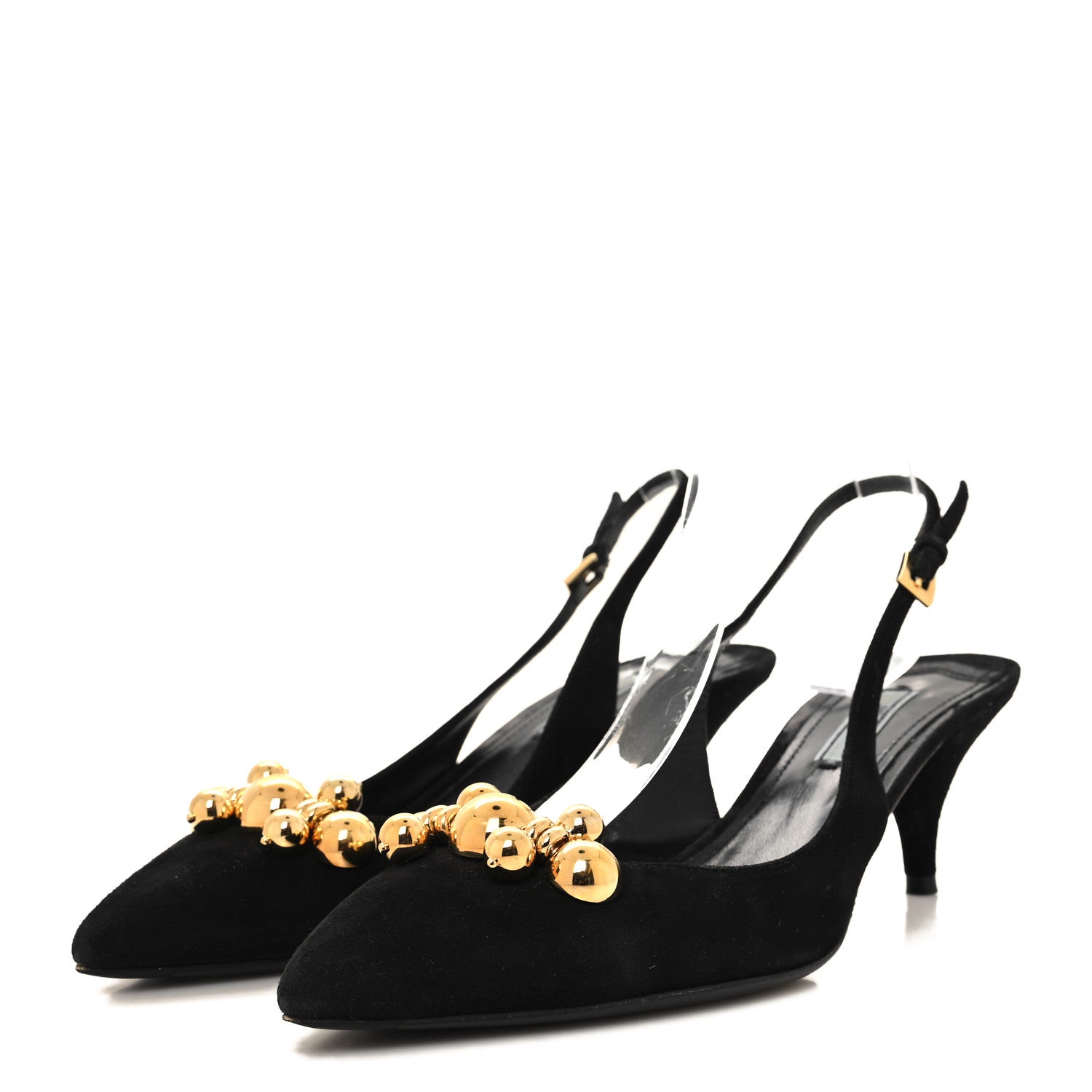 Prada Camoscio Slingback Pumps 40 Black Oro 3 of 10