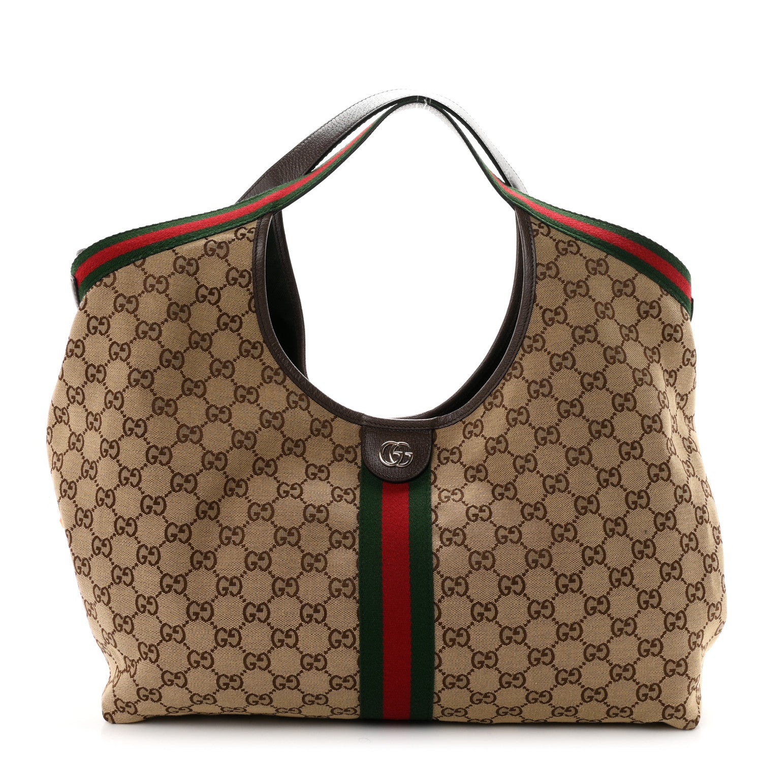 Gucci GG Monogram Web Large Giglio Tote Beige Brown 1 of 10