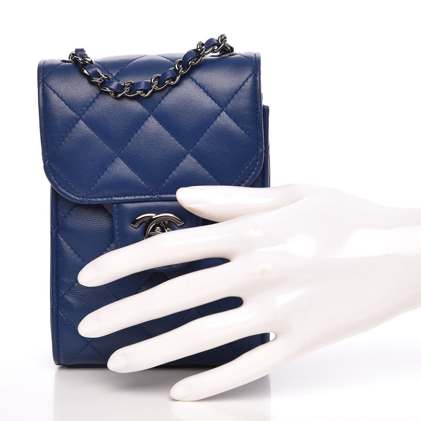 Lambskin Quilted CC Phone Holder Blue