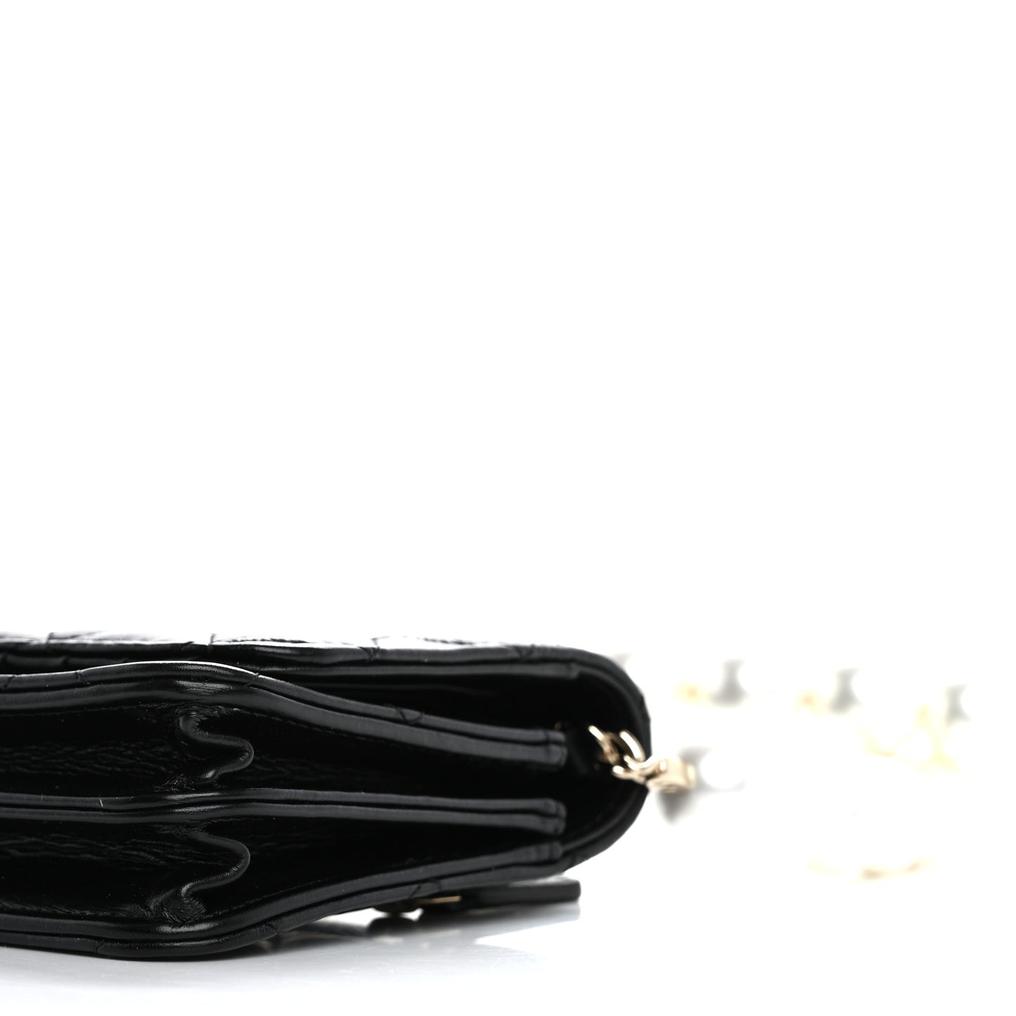 Calfskin Quilted Mini Maxi Pearls Wallet On Chain WOC Black