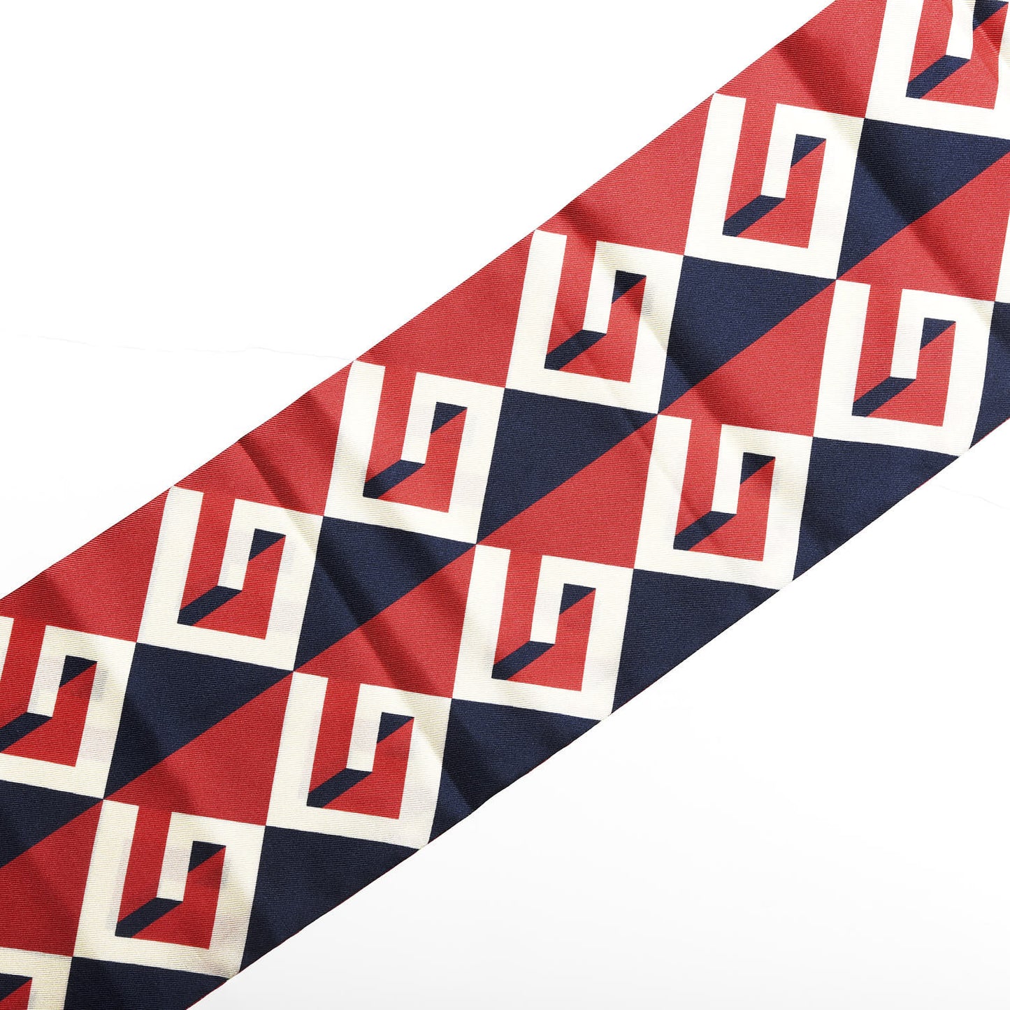 Twill Silk Geometric Logo Neck Bow Scarf Navy Orange