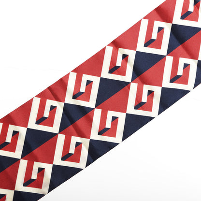 Gucci Twill Silk Geometric Logo Neck Bow Scarf Navy Orange 3 of 4