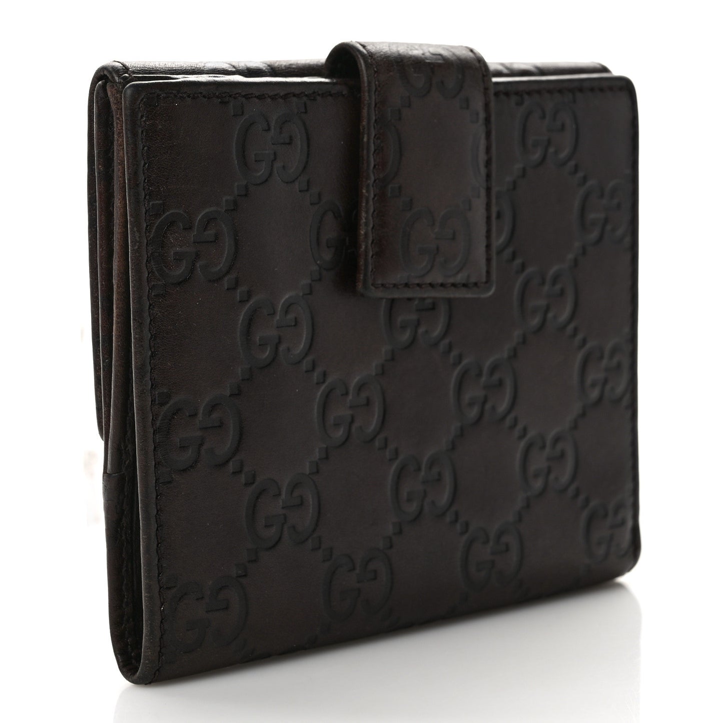 Guccissima Metal Bar French Flap Wallet Dark Chocolate